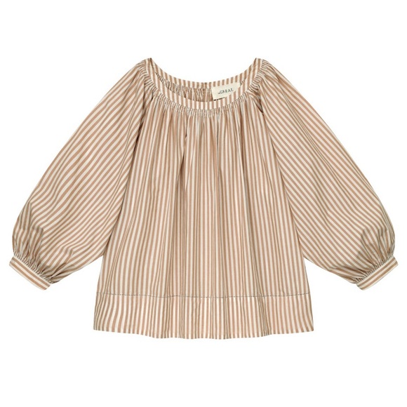 THE GREAT. Tops - The Great Patio Stripe Peasant Top Puff Sleeve Cream White Size 2 /Medium